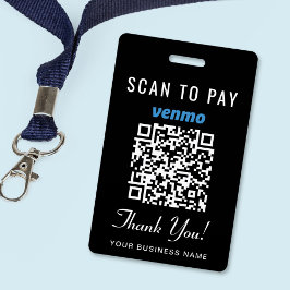 Crachá Digitalize para Pagar Código QR Venmo Preto