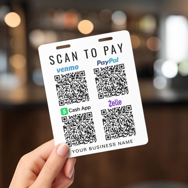 Crachá Digitalize para Pagar Códigos QR Venmo PayPal Cash (Scan to Pay Venmo PayPal CashApp Zelle QR Codes Badge)