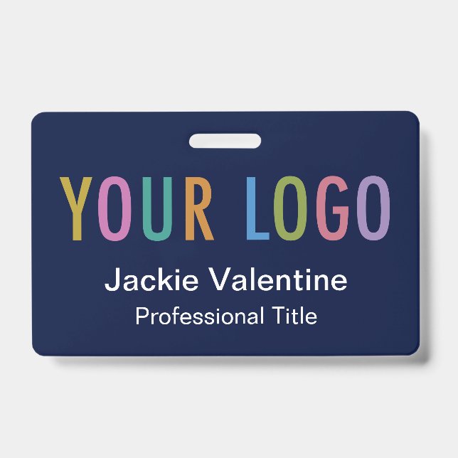 Crachá Distintivo de Nome Azul Marinho com Cordão de Clip (Frente)