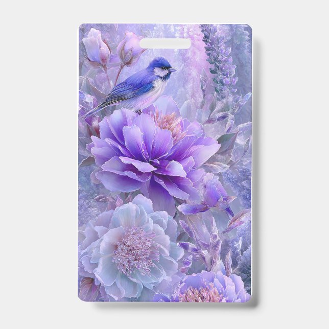 Crachá Distintivo de Pássaro Floral Roxo (Frente)
