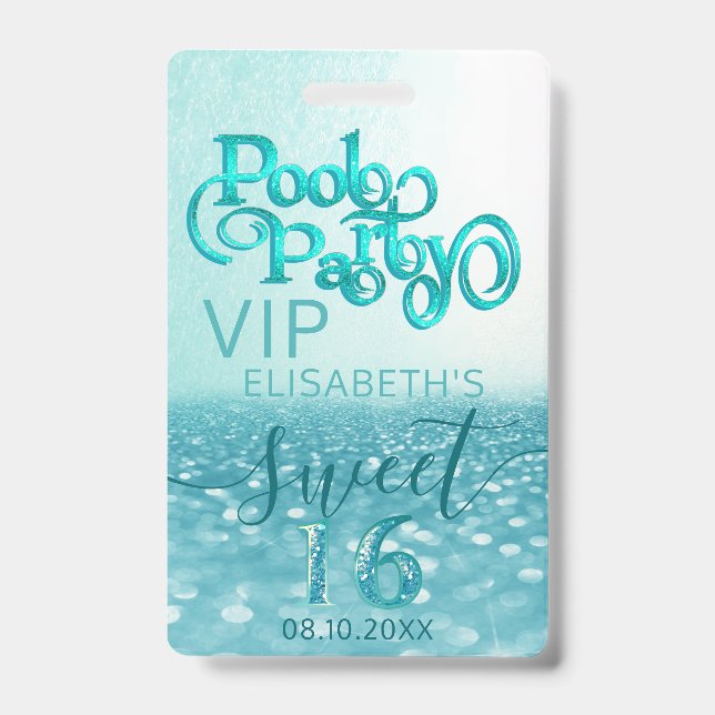 Crachá Distintivo de VIP para festa de piscina com brilho (Frente)
