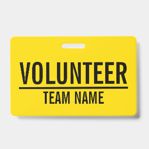 Crachá Distintivo de Voluntário Amarelo com Nome da Equip