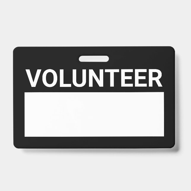 Crachá Distintivo de Voluntário Preto em Branco (Frente)