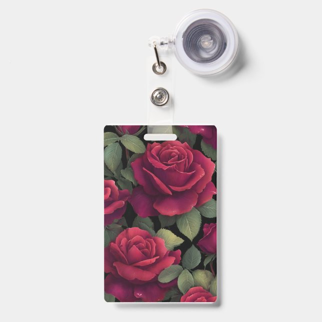 Crachá Distintivo Floral Rosa Vermelha. (Frente com clipe retrátil)