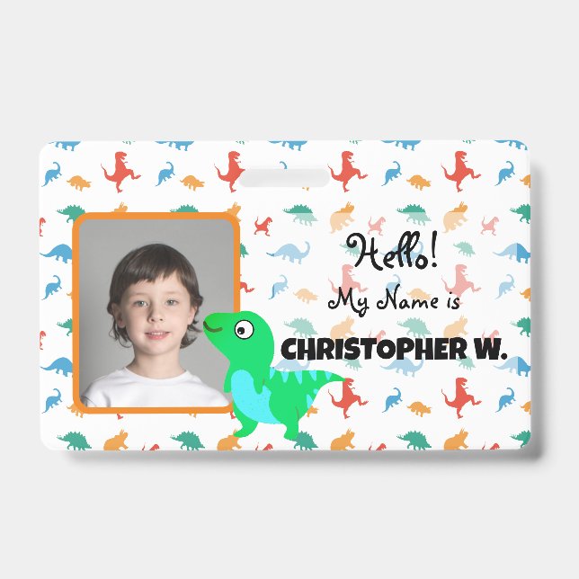 Crachá Distintivo Infantil com T-Rex Bebê para Crianças (Frente)