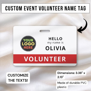 Crachá Distintivo Personalizado de Voluntário com Logotip