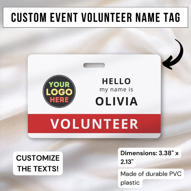 Crachá Distintivo Personalizado de Voluntário com Logotip (Criador carregado)