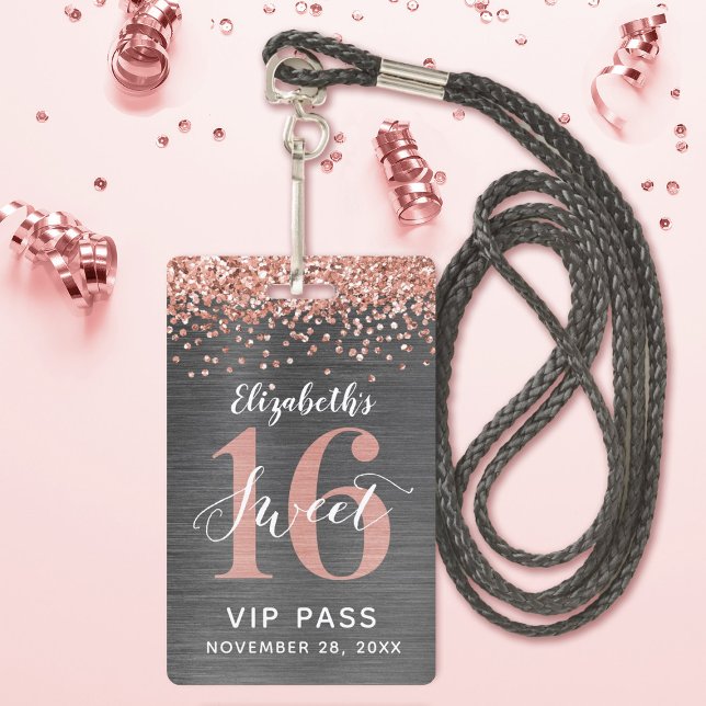 Crachá Distintivo VIP de Aniversário de 16 Anos Rose Gold (Criador carregado)