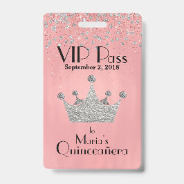Crachá Distintivo VIP de Quinceañera Coroa de Prata com R