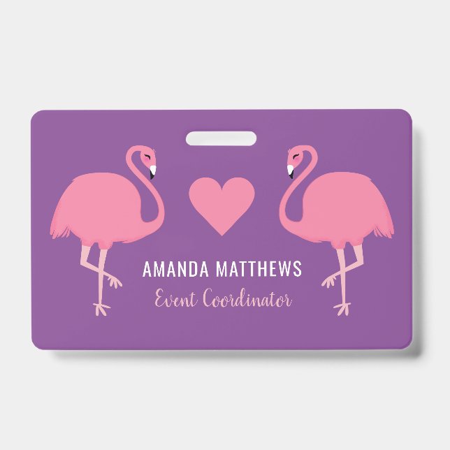 Crachá Distintivos de Flamingos Rosa com Texto Personaliz (Frente)