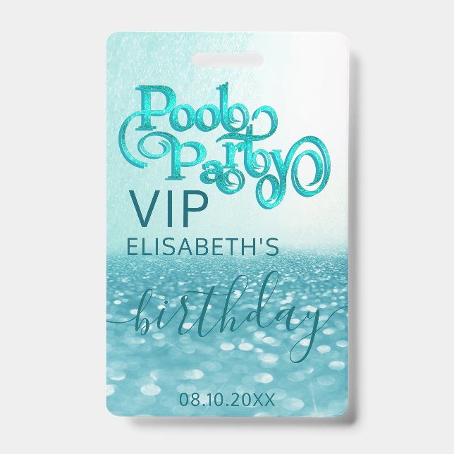 Crachá Diversão brilho legal roteiro festa na piscina VIP (Frente)