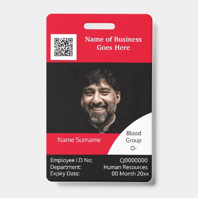 Crachá DIY Funcionário ID card red black modelo (Frente)