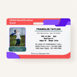 Crachá do Cartão de Identificação de Emergência de