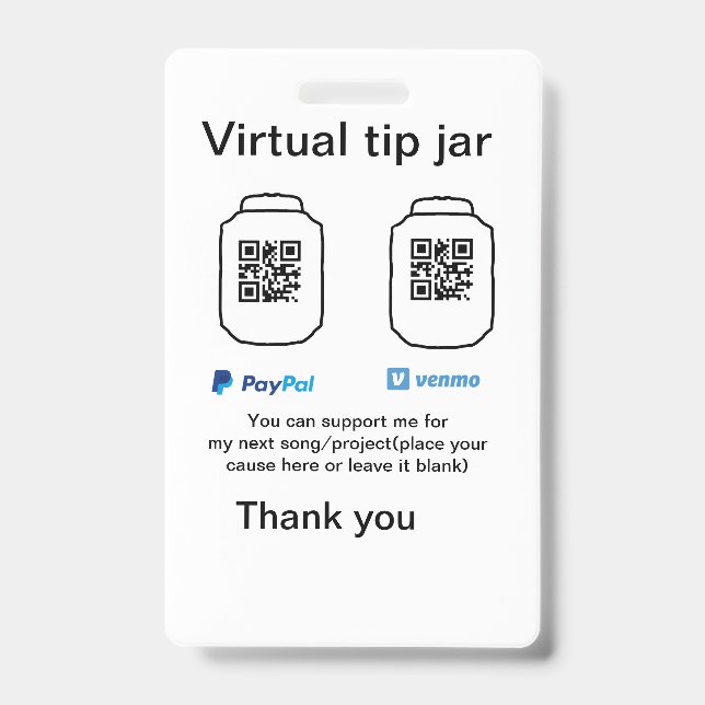 Crachá Doador virtual de gorjeta q r código de doação de  (Frente)