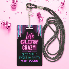 Crachá Doce 16 Festa de aniversário Brilhante Neon