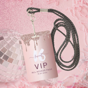 Crachá Doce 16 Glitter Rosa Dourado Convite de Aniversári