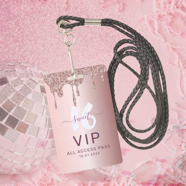 Crachá Doce 16 Glitter Rosa Dourado Convite de Aniversári (Criador carregado)