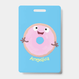 Crachá Doce donut de desenho animado com glacê rosa