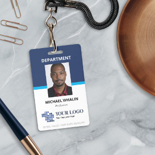 Crachá Dois tons azuis adicione seu logotipo e foto