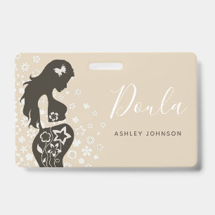 Crachá Doula Parteira Coach de Parto Silhueta Floral de M