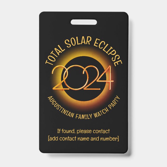 Crachá Eclipse Solar Total Personalizado de 2024 Grupo de (Frente)