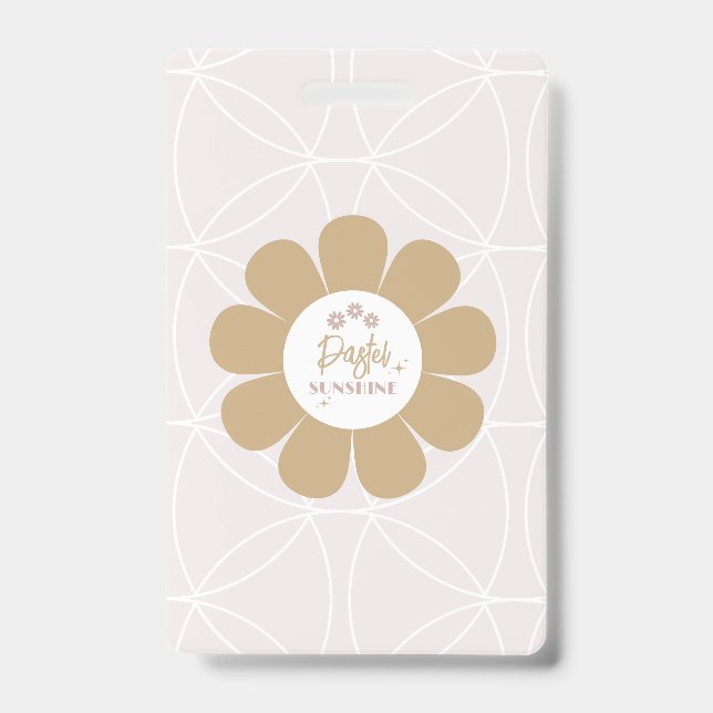 Crachá Elegância Retro Rosa Bege para Negócios (Frente)