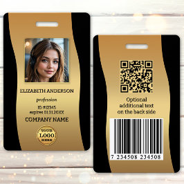 Crachá Elegant Gold Black Photo ID Badge