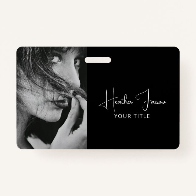 Crachá Elegant Photo Script Name Title  (Frente)