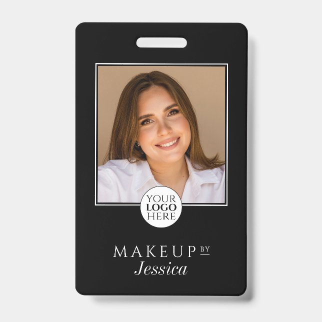 Crachá Elegant Typography Black White Photo Makeup (Frente)