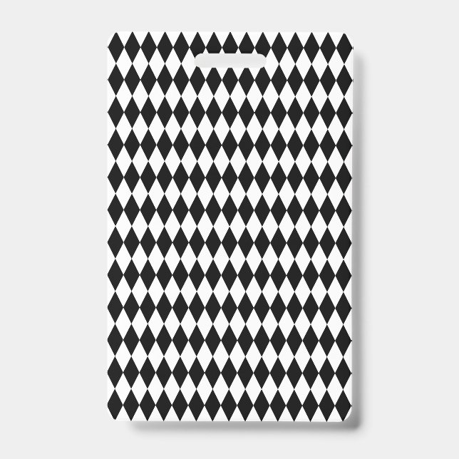 Crachá Elegant White Black Harlequin Geometric Rhombuses (Frente)