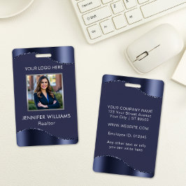 Crachá Elegante Empresa de Fotos de Funcionários em Azul 