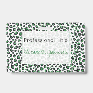 Crachá Elegante Glitter Verde Estampa de Leopardo Preto A