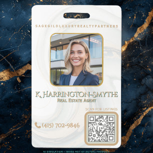 Crachá Elegante ID/QR Code de Contato do Corretor de Imóv