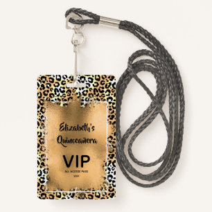 Crachá Elegante Leopard Quinceañera Convide VIP Pass