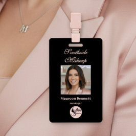 Crachá Elegante Maquiagem Minimalista Preta Funcionário d