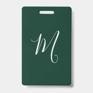 Crachá Elegante Moderno Plano Verde Escuro Monograma de N