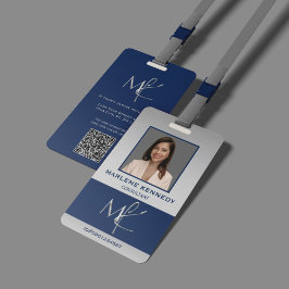 Crachá Elegante Prata Personalizado Azul Marinho funcioná