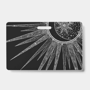 Crachá Elegante Silver Sun Moon Mandala Black Design