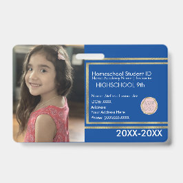 Crachá Elegantes Logotipo Azul Dourado de ID de Escola de
