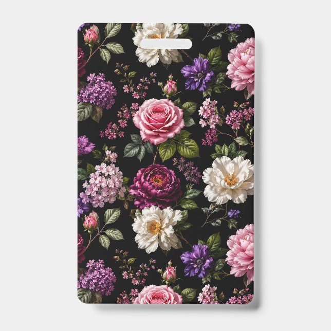 Crachá em Veludo Preto com Rosa em Branco (Frente)