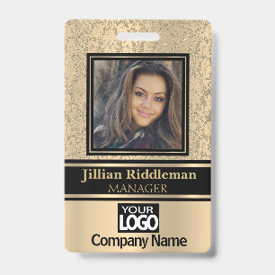 Crachá Emblema de Foto e Logotipo Dourado e Preto