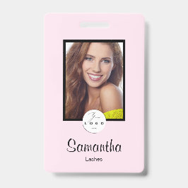 Crachá Emblema de Maquiagem Foto Logo Script Preto Rosa C