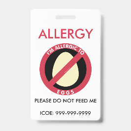 Crachá Emergência de Alergia a Ovo Personalizada para Cri