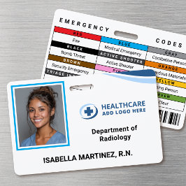 Crachá Emergency Codes Hospital Nurse Photo ID Badge