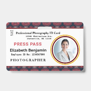 Crachá Employee Press Pass Photo Logo ID Card Name Custom