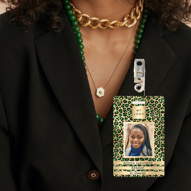 Crachá Empresa de fotografia de leopardo verde-esmeralda (Criador carregado)