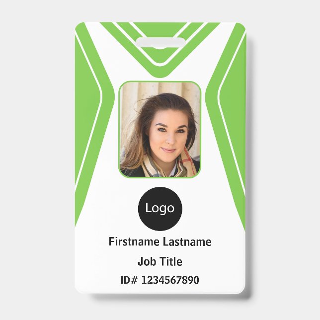 Crachá empresa verde personalizada foto, logotipo, código (Frente)