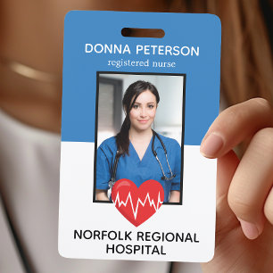 Crachá Enfermeira Registrada RN ID Médico Azul Foto Traba