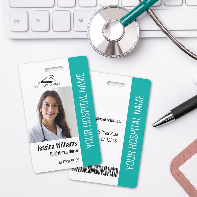 Crachá Enfermeira Registrada RN ID Médico Teal de Trabalh (Criador carregado)