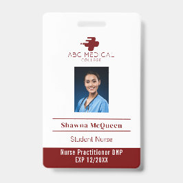 Crachá Enfermeiro Estudante DNP Red Photo QR Code